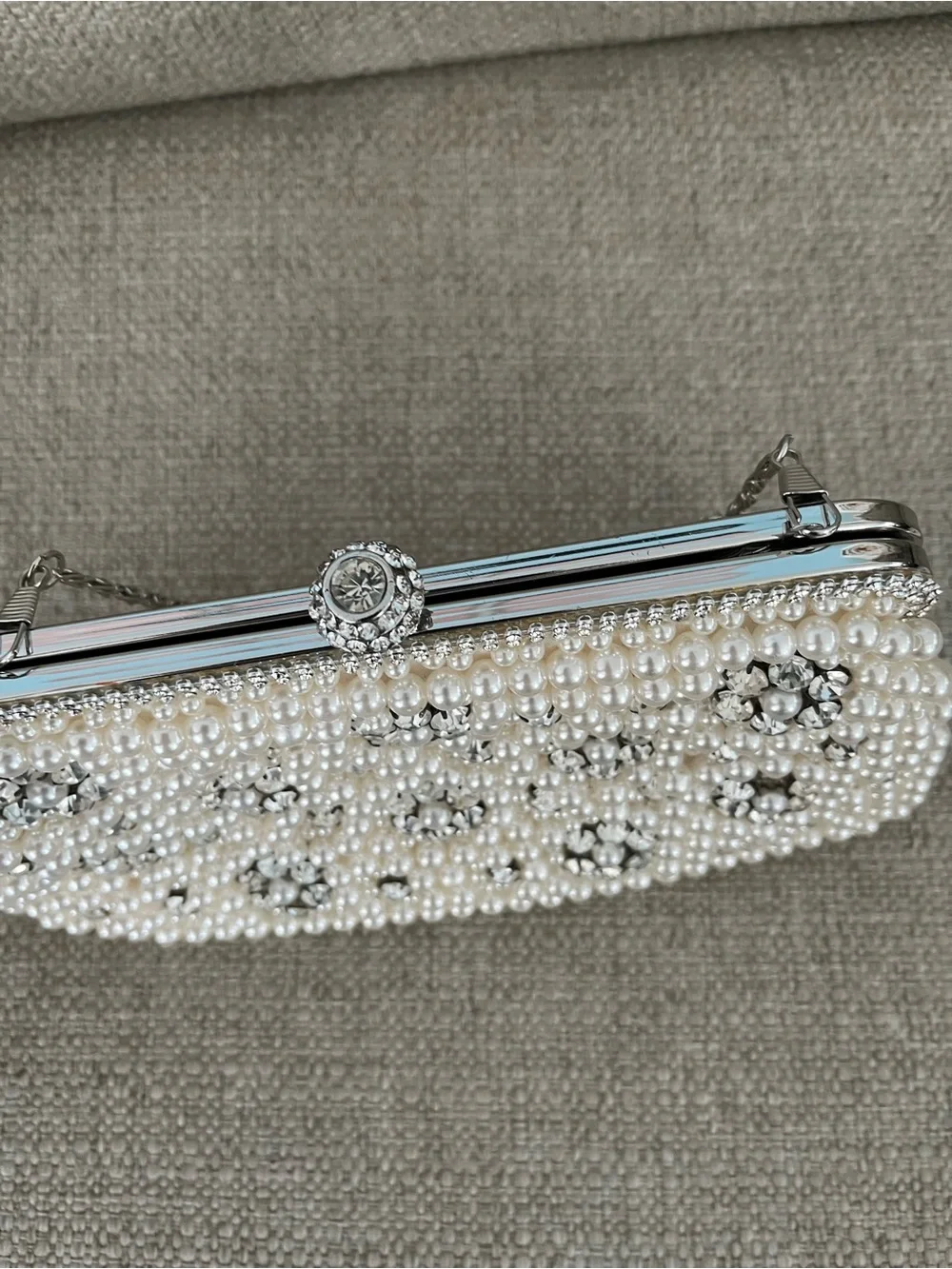 Pearl and Crystal Evening Clutch - Ivory